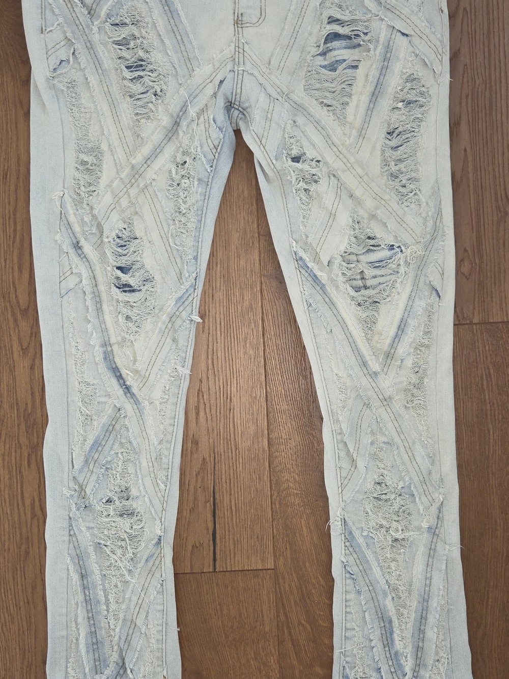 Light Blue Men's Stacked Ripped Jeans 36x36